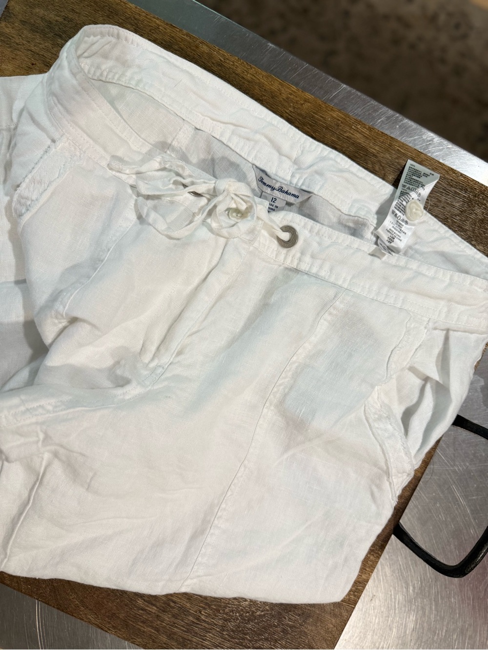 Tommy Bahama White Linen Drawstring Hybrid Shorts
